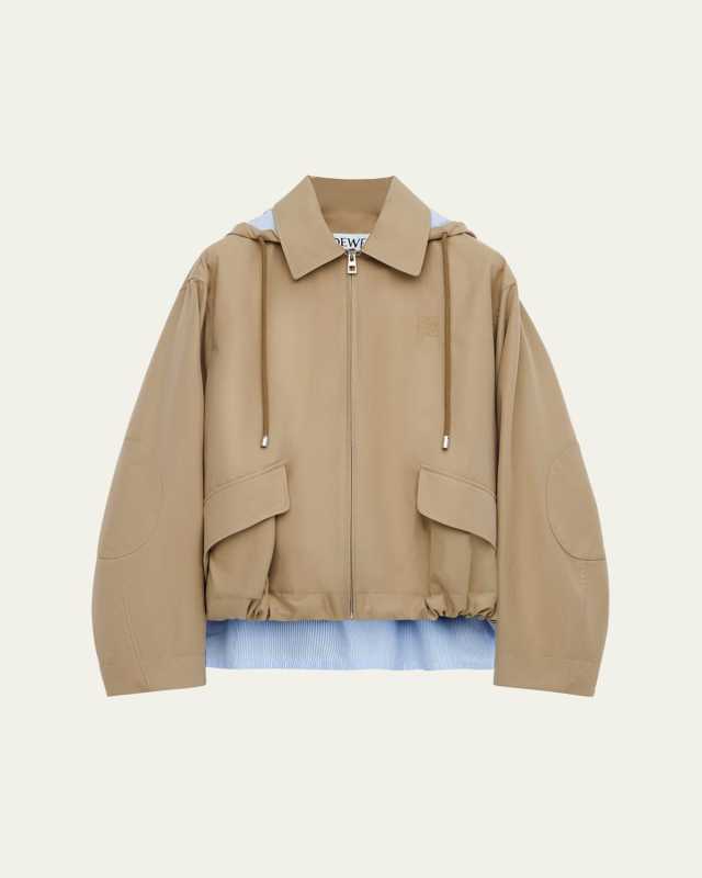 Striped Lining Slit-Back Hooded Jacket